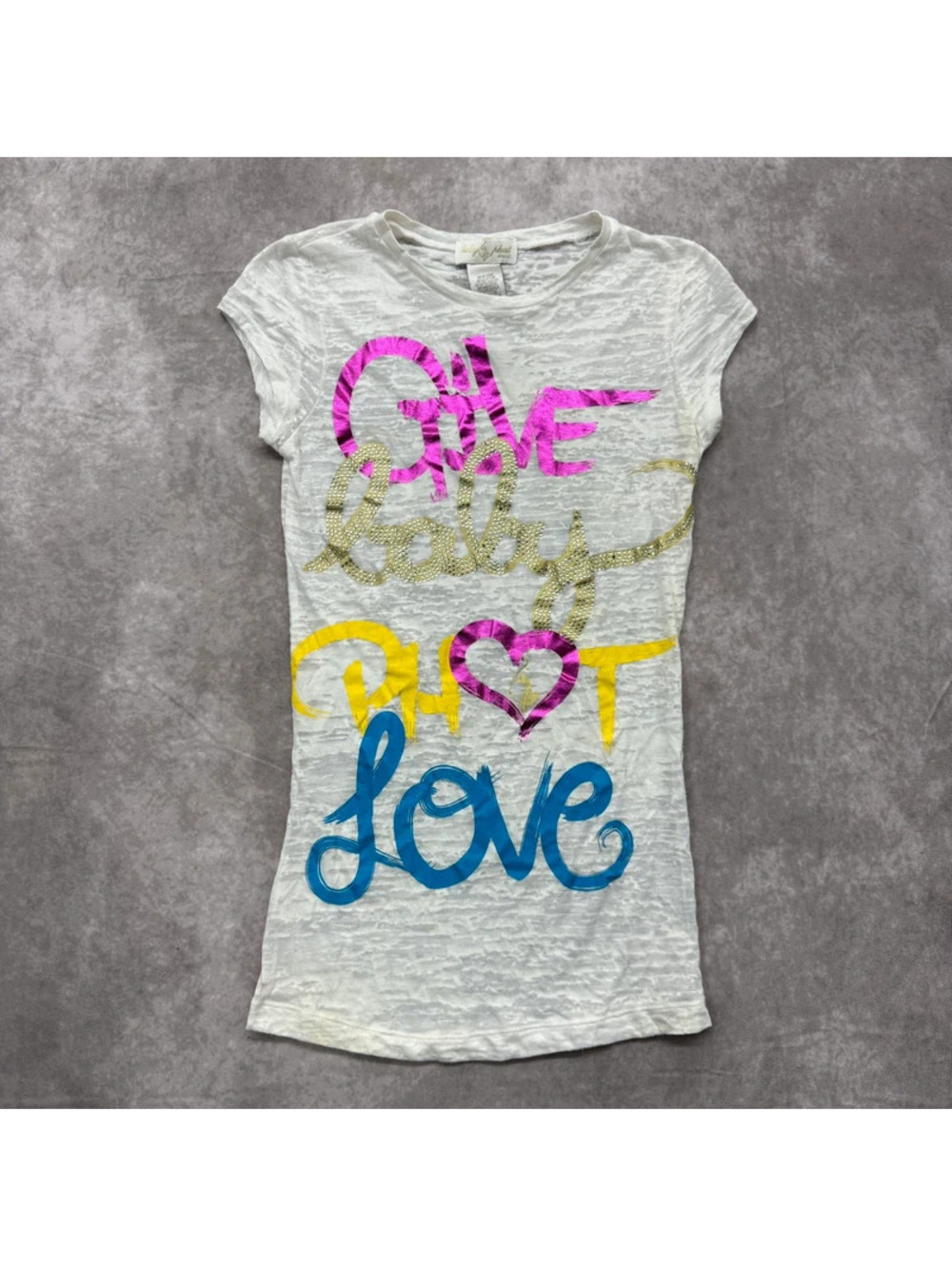Vintage Y2K Baby Phat Give Baby Phat Love Rhinestone Burnout Tee Size Small NWOT